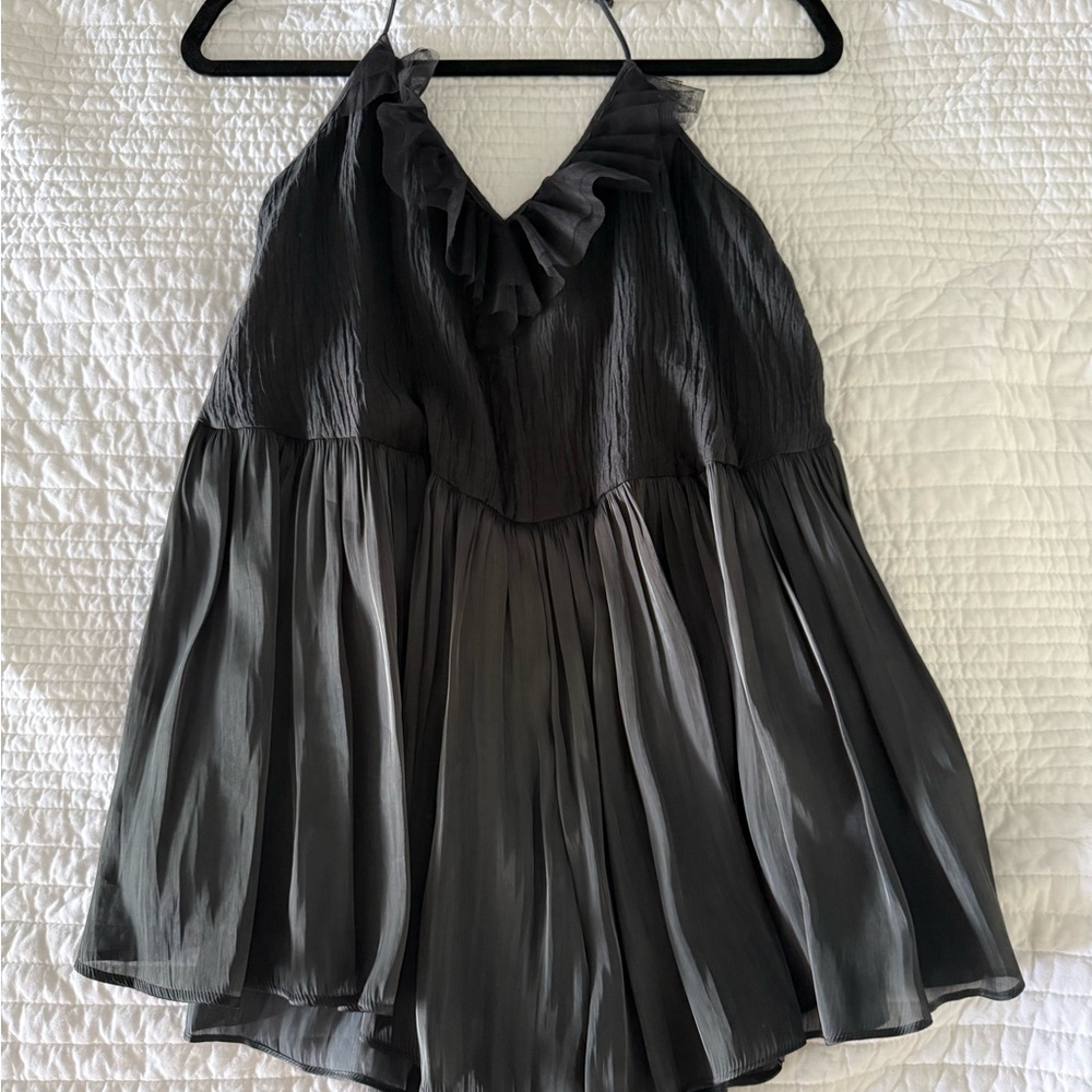 FP Black Ruffle V-Neck Romper